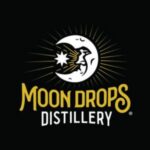 Logo for Moon Drops Distillery on solid black background.